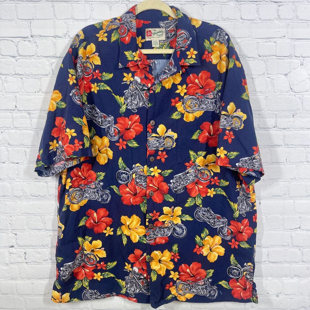 Vintage Hawaiian Motorcycle Shirt Mens Plus 2X Aloha Floral Beach Resort Biker - Picture 1 of 9